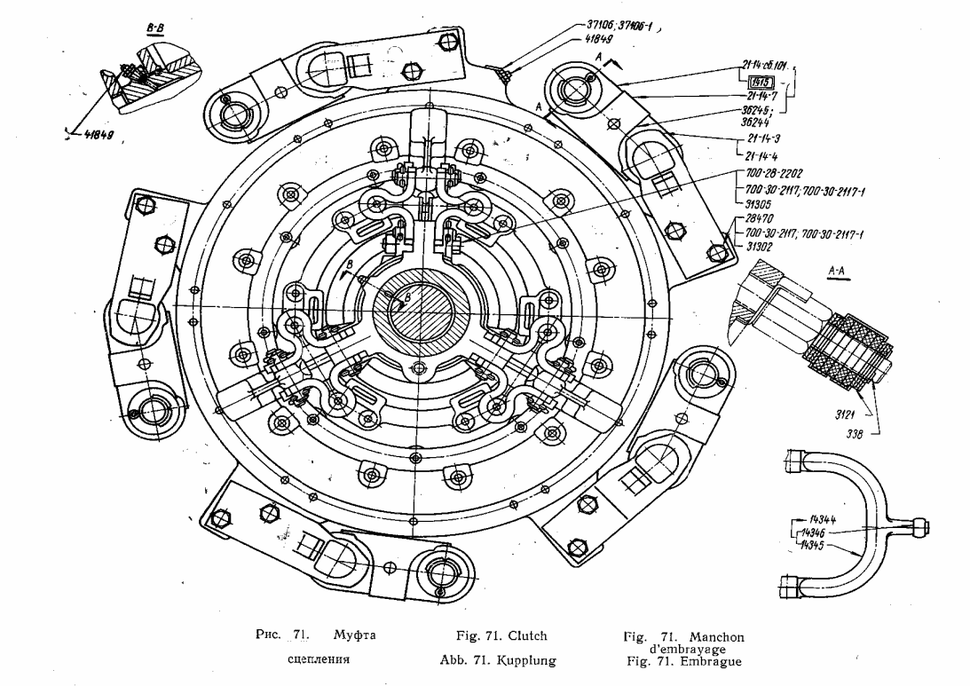 Gruppe 14. Kupplung Traktor T-100M. Group 14. Clutch tractor T-100M. Группа 14. Муфта сцепления трактора Т-100М.