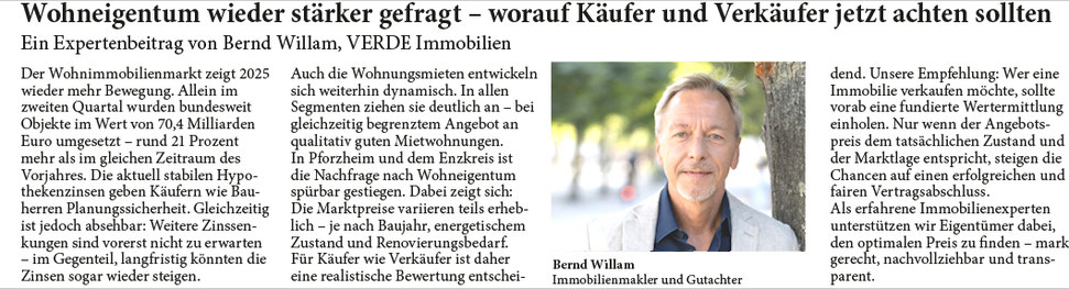 Wohneigentum wieder stärker gefragt-worauf Käufer und Verkäufer jetzt achten sollten. Top-Makler der Region berichten. Powered by VERDE Immobilien Pforzheim