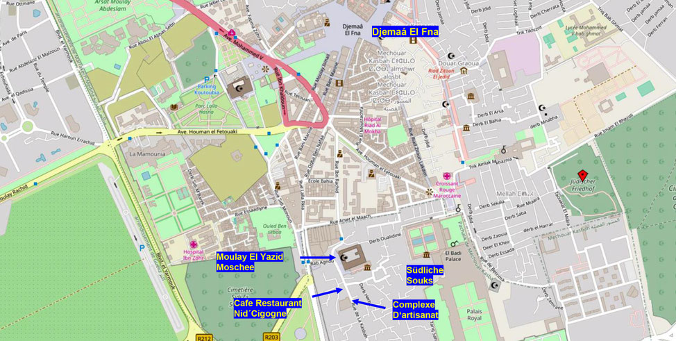 Kärtchen Südliche Medina: (Quelle: openstreetmap, Lizenz CC-BY-SA 2.0). 