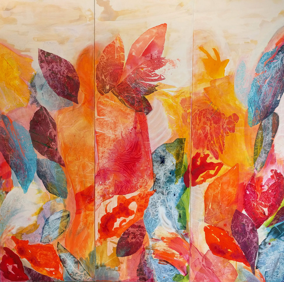 Crecer, Triptychon, 120 X 120 cm, Mischtechnik auf Leinwand, 2018