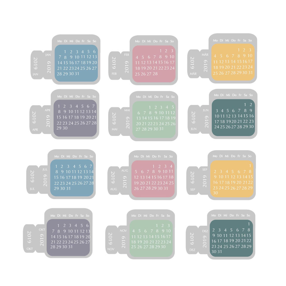 Kalender Index Tabs für 2019 Kreativ Kurier