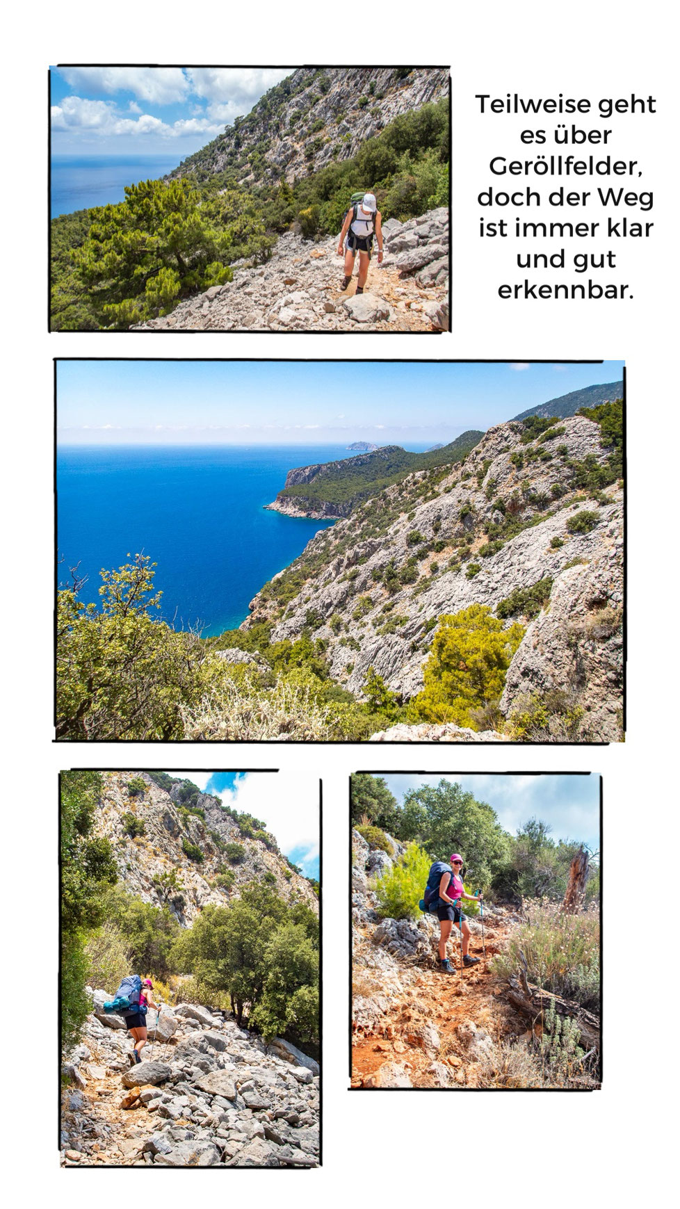 Mehrtagestrekking auf dem Lykischen Weg in der Türkei - wandern fernab der Zivilisation in einer traumhaften Landschaft umgeben von Meer, Klippen und Bergen. (hier: Etappe 12 von Karaöz nach Adrasan)