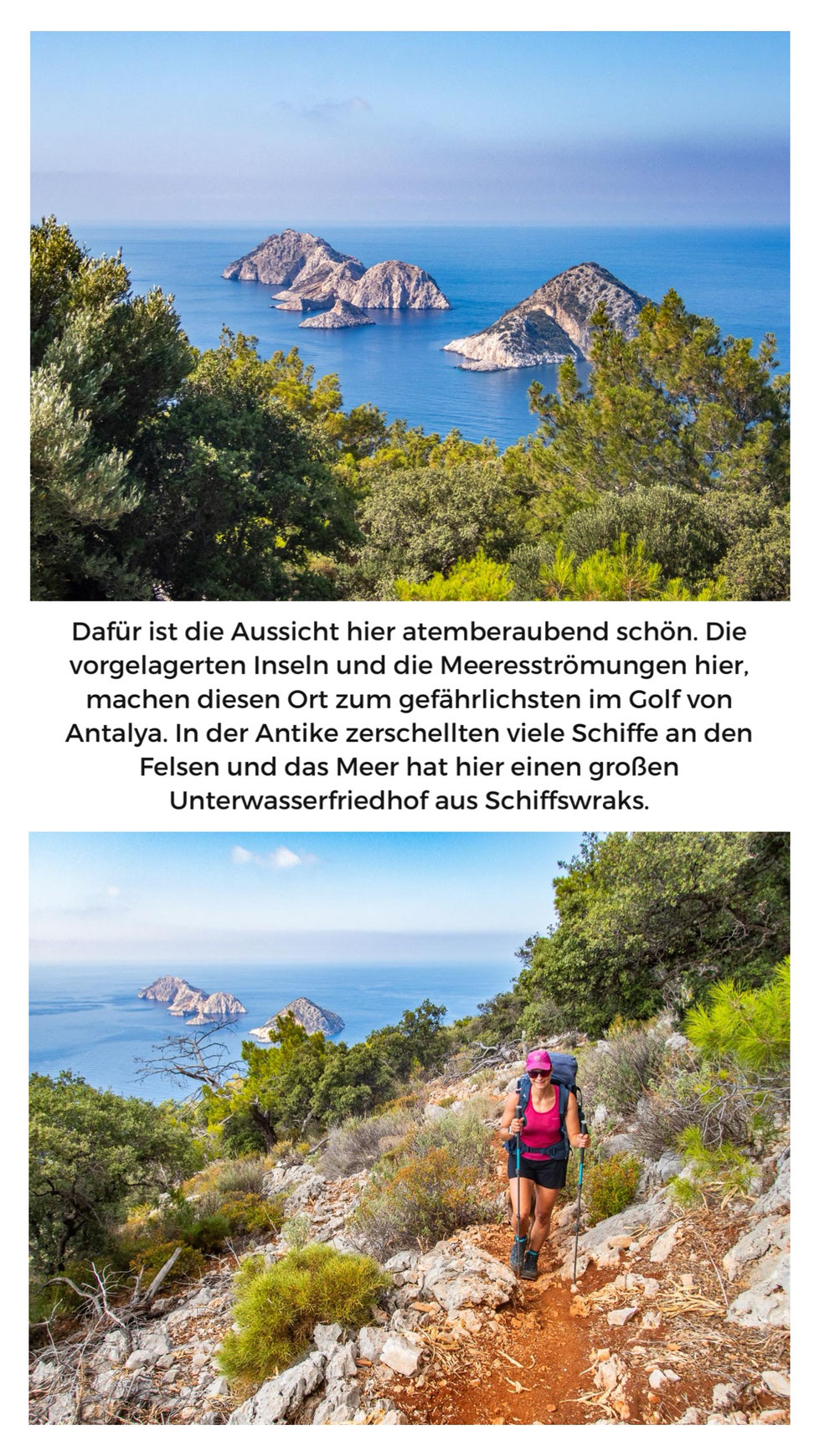 Mehrtagestrekking auf dem Lykischen Weg in der Türkei - wandern fernab der Zivilisation in einer traumhaften Landschaft umgeben von Meer, Klippen und Bergen. (hier: Etappe 12 von Karaöz nach Adrasan)