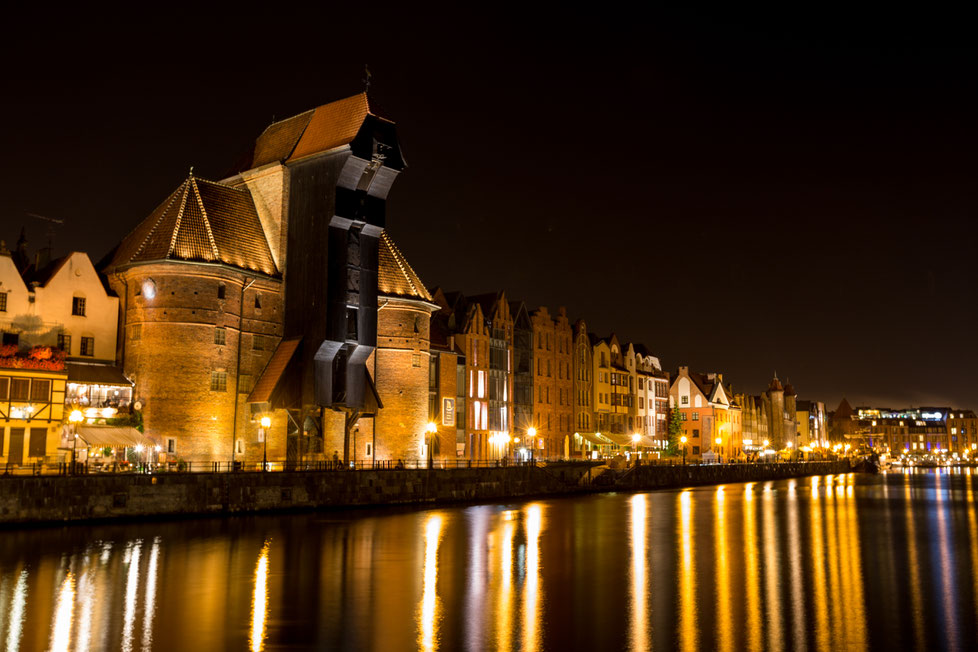 Old crane in Gdansk in Poland at night