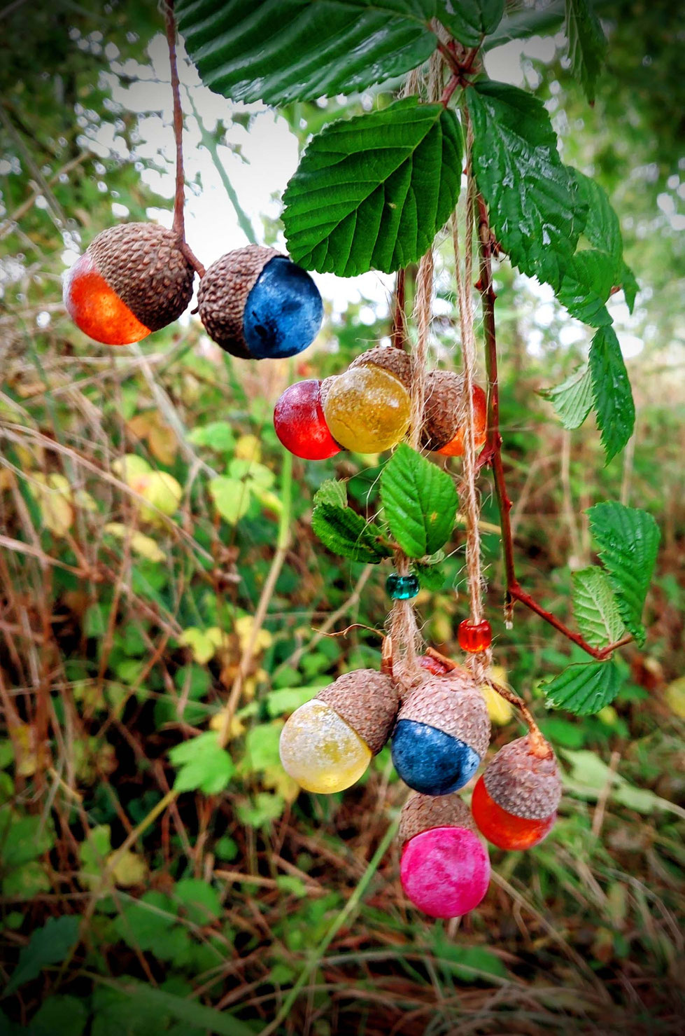 Eicheln, Eichelhütchen, Quercus, Roteiche, Baumfrüchte, Eiche, Stieleiche, Herbst, Basteln, bemalen, malen, Acrylfarbe, Murmeln, Glasmurmeln, Metallic, Design, kreatives, Kunst, Eichelkunst, Metallicfarbe, Natur, Naturmaterialien, Herbst, Kräuterhexe,
