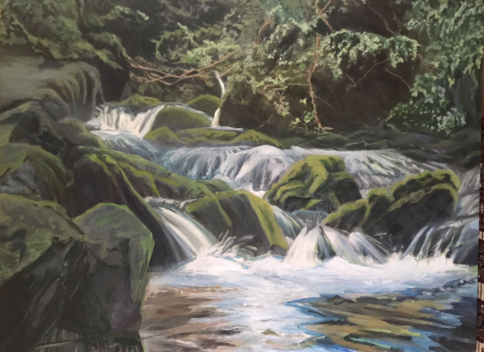 Bachlauf 140 x 190 cm, Mischtechnik auf Pappelsperrholz, 2019