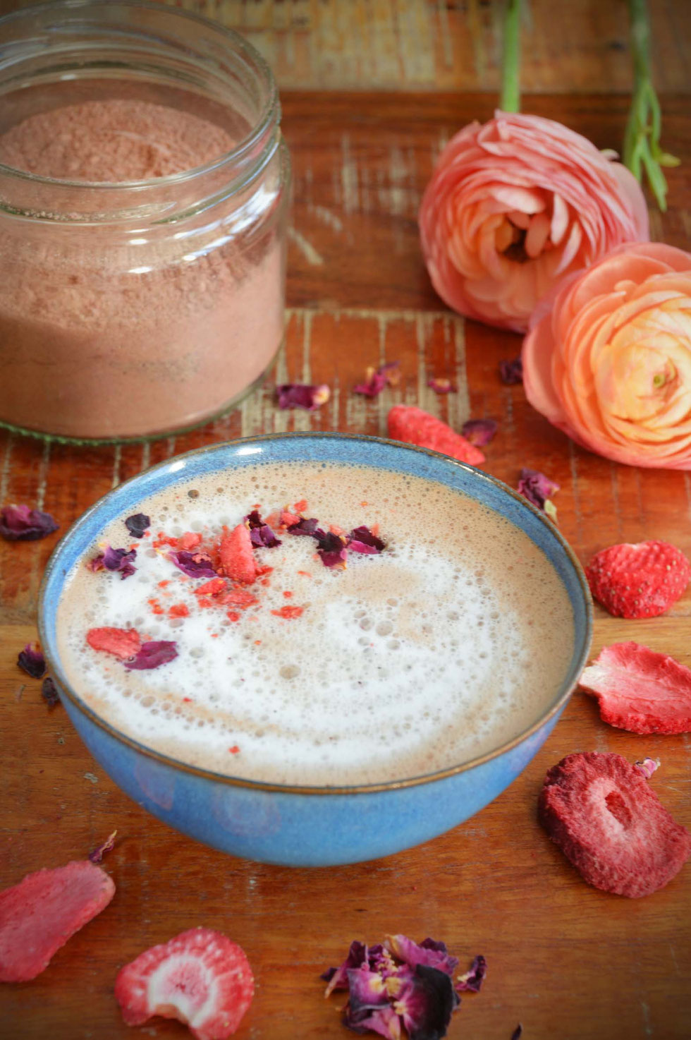 Venus, Moon-Milk, selber machen, Kakao, Shatavari, Ashwagandha, Erdbeeren, Erdbeer-Kakao, Ayurveda, Vanille, Hibiskus, Phytoöstrogene, Indischer Spargel, Wilder Spargel, Indien, Wurzel, weibliche Hormone, hormonausgleichend, Adaptogene, Rasayana,