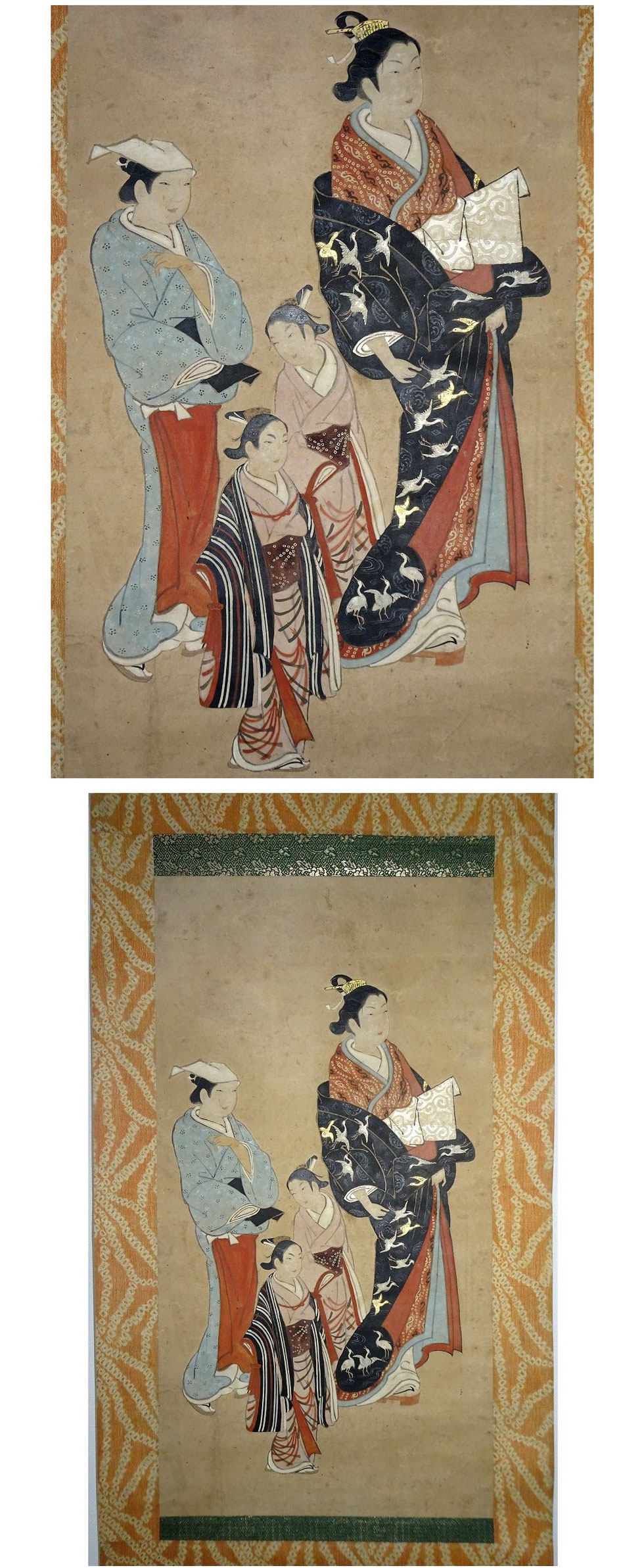 掛け軸】 宮川一笑 「大夫道中」 真作 真筆保証 目録所載 江戸中期の