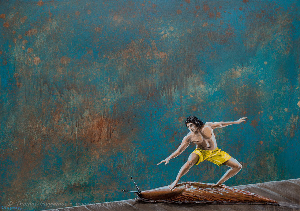 Surfer, Schnecke, Kunstnacht Kempten, 2015. Guggemos, Thomas, Nacktschnecke