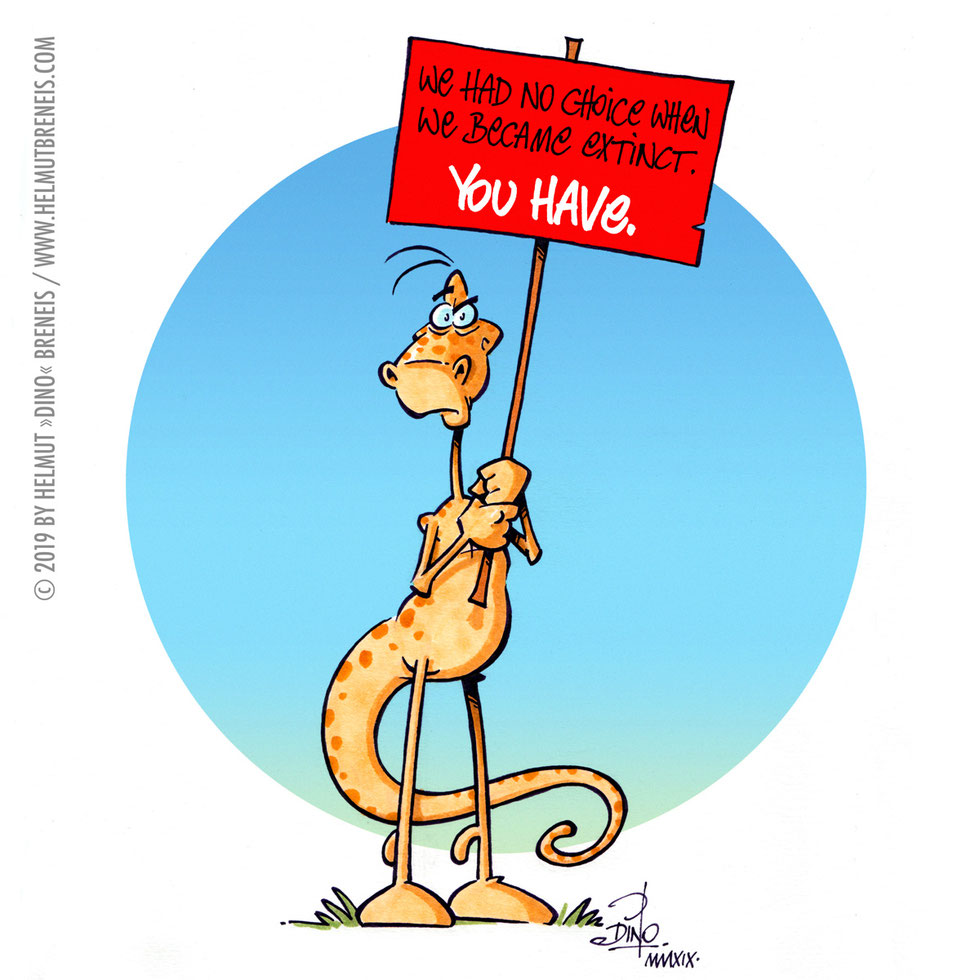 Dino-Blog, Helmut »Dino« Breneis, Klima, Illustrators for Future, Lohnzeichnergilde OÖ, Cartoon, Copic, Tusche, Photoshop