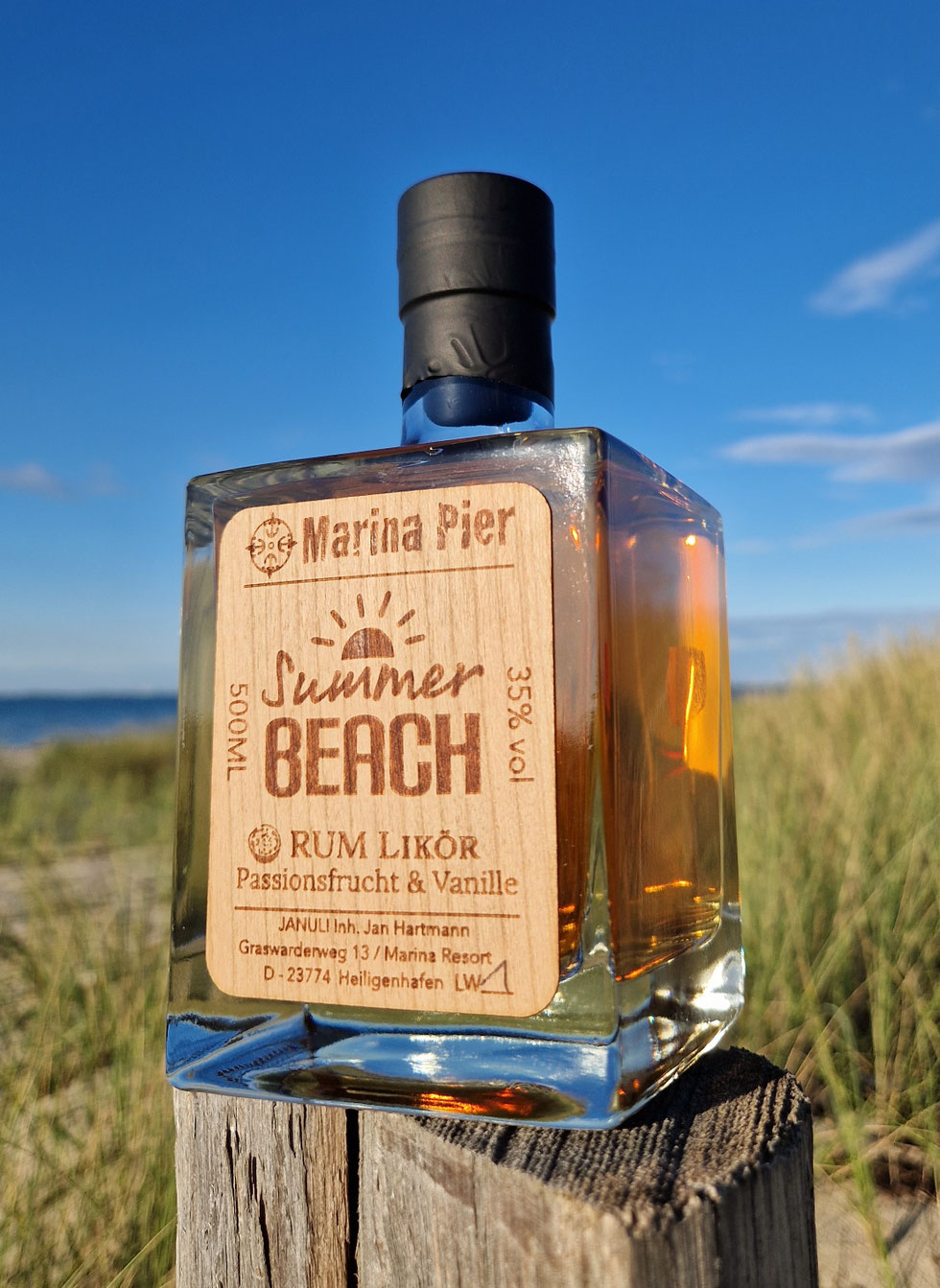 marina pier sommer rum, ananas rum, passionsfrucht rum, rum heiligenghafen, rum schleswig holstein, rum fehmarn, rum großenbrode, rum norddeutschland, holtetikett