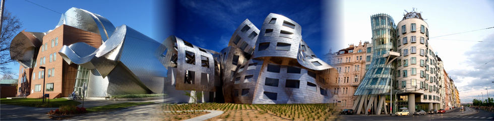 Obras varias del arquitecto Frank Gehry, donde plasma su sello personal con formas abigarradas y exóticas