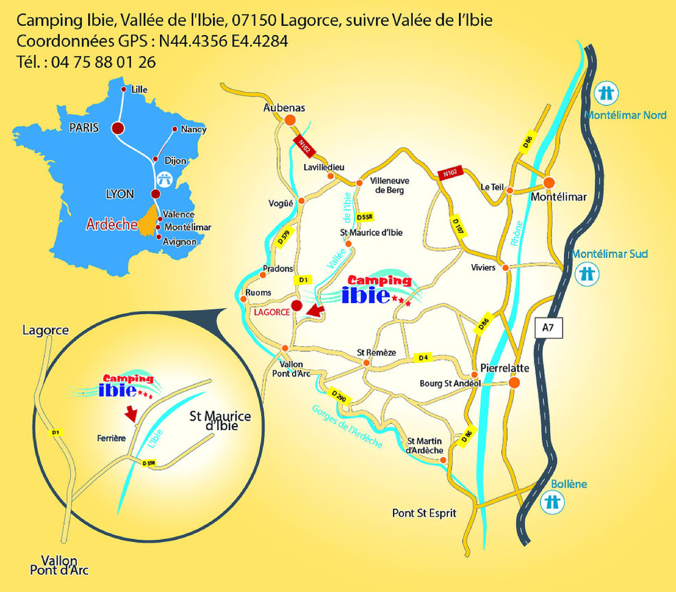 Pland'accès au camping Ibie en sud Ardèche