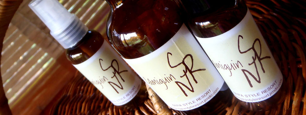 Natural soap, massage oil, body lotion, shower gel, spf 30, natural anti-mosquito oil, Nypa Style resort, Camiguin, Philippines