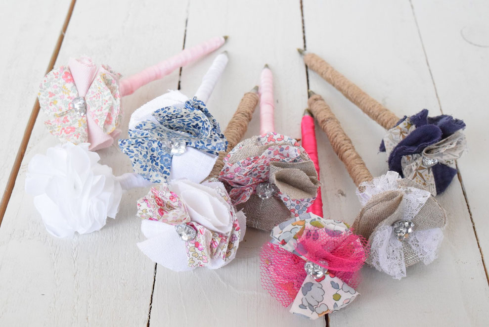 stylo livre d'or mariage baptême en dentelle jute tissu liberty fleur fait-main