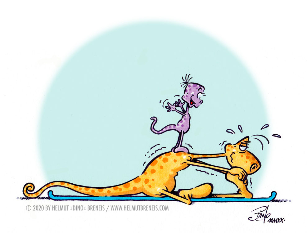 Dino-Blog, Helmut »Dino« Breneis, Dinos, Yoga, Cartoon, Copic, Tusche, Photoshop