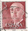 SELLO ESPAÑA - 1.955 - GENERAL FRANCO - 5 PESETAS - COLOR CASTAÑO (15 - 3 - 1.955) EDIFIL NÚMERO 1160 (SELLO *USADO). 0,25€.
