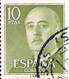 SELLO ESPAÑA - 1.955 - GENERAL FRANCO - 10 PESETAS - COLOR VERDE AMARILLENTO (3 - 5 - 1.955) EDIFIL NÚMERO 1163 (SELLO *USADO). 0,25€.