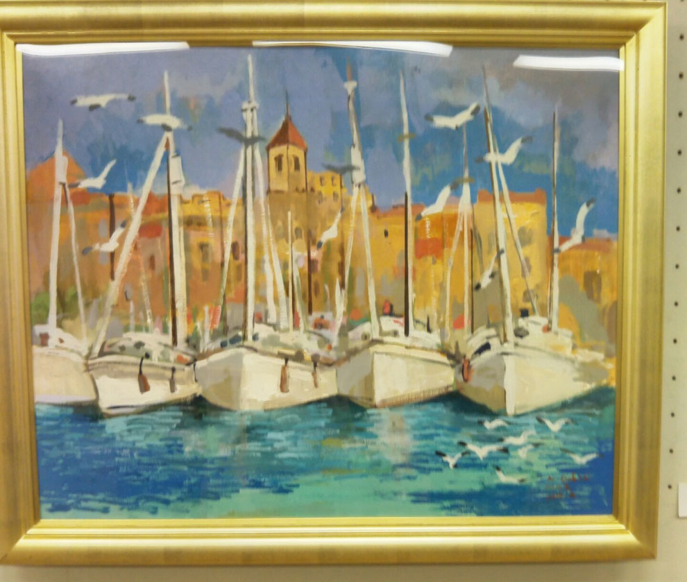 ２０１８年落合英男個展の時に展示されたヨットハーバーの風景油絵