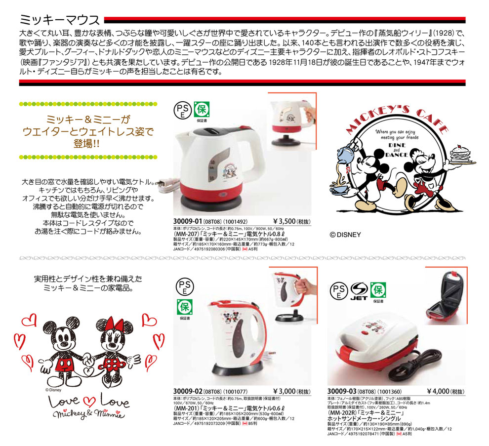 ミッキーマウス　電気　ケトル　ホットサンド　コーヒー　メーカー　トースター　パン　自動　調理　プレート　モーニング　朝　レッド　ギフト　キッチン　雑貨　ステンレス　マグ　カップ　　贈答　贈り物