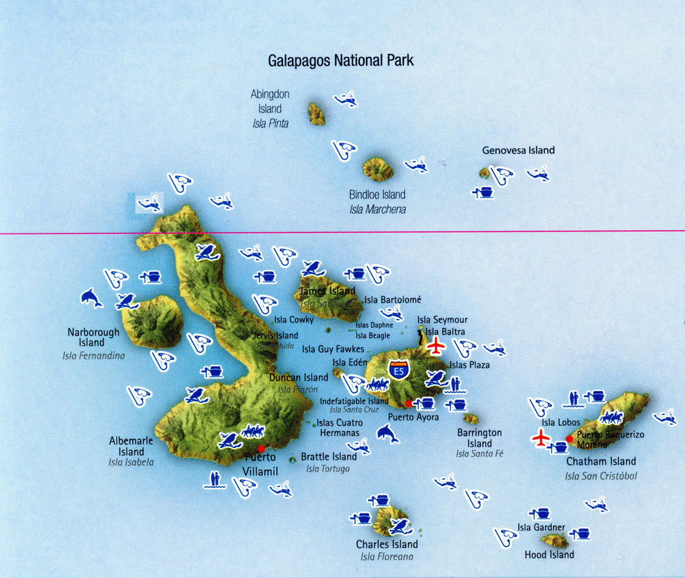 Karte Nationalpark Galapagos -Reiseprofi Südamerika Ecuador Galapagos