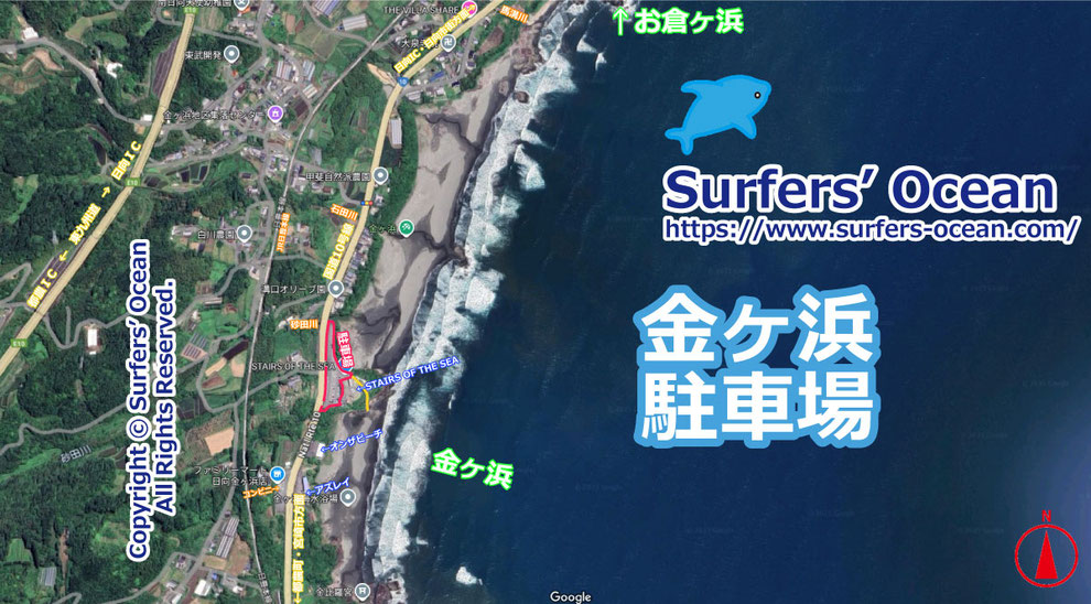 金ヶ浜駐車場（金ヶ浜海水浴場、STAIRS OF THE SEA、馬溝川河口、石田川河口、砂田川河口、日豊海岸、日向灘）宮崎県日向市平岩