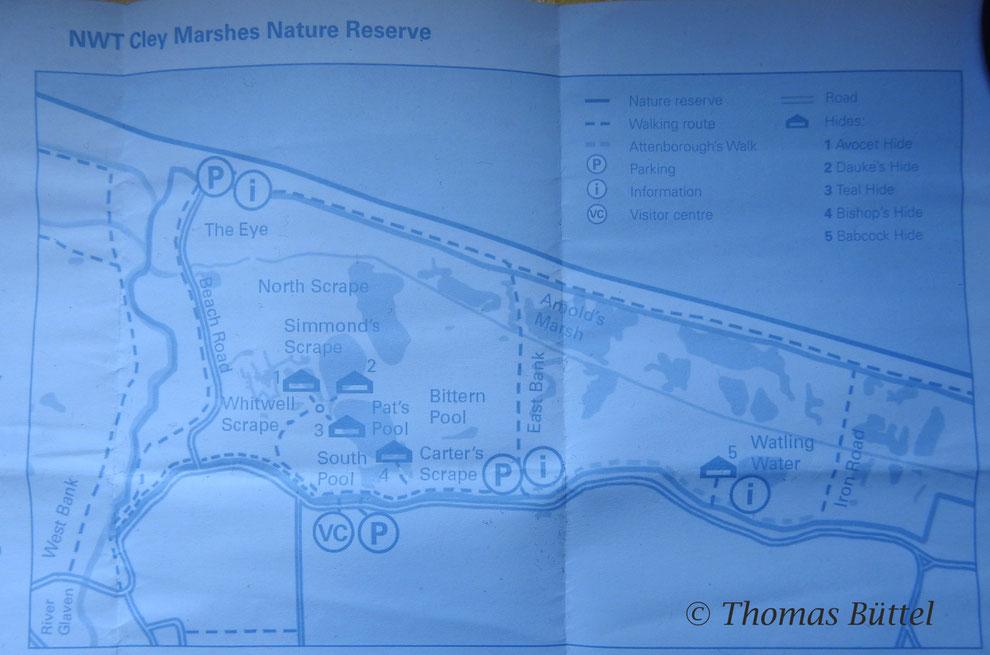 Map of Cley Marshes (for some reasons the hide on the East Bank and the one that overlooks the North Scrape are missing)