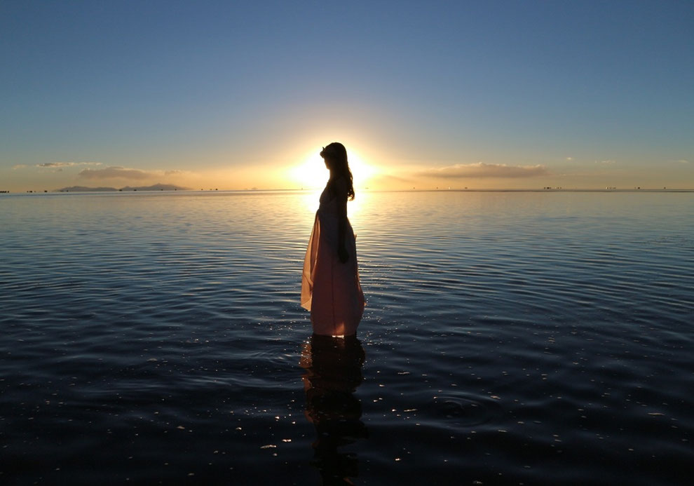 ウユニ湖の夕日