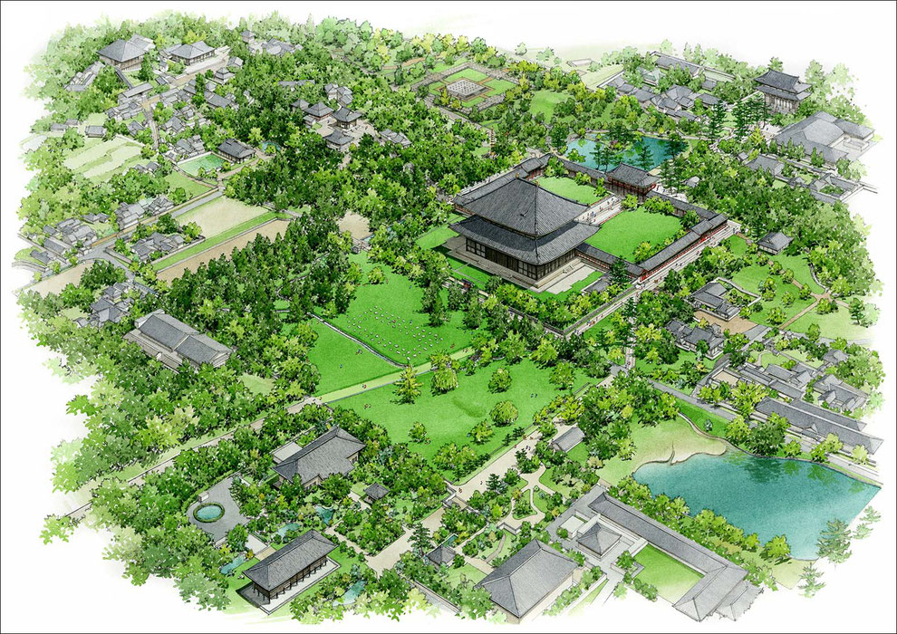 東大寺講堂・三面僧坊跡整備パース　cultural property perspective drawing　todaiji temple