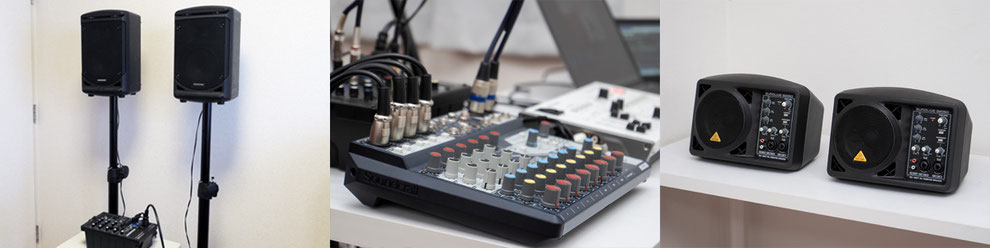 音響・PA機材（Samson XP300B、soundcraft notepad-12fx、BEHRINGER B205D　EUROLIVE）