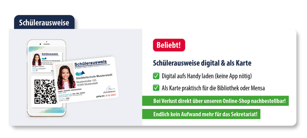 Schülerausweise digital und als Plastikkarte sind eines unserer Gratisartikel für die Schulfotografie