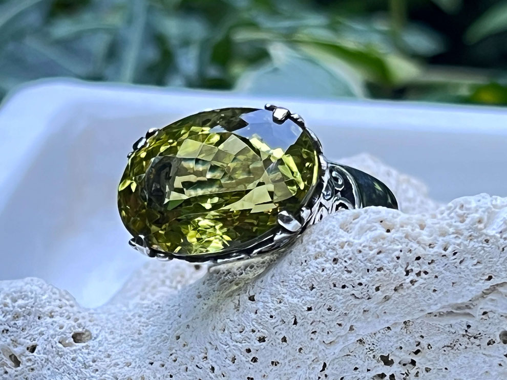 hochwertiger Zitronenquarz Ring aus Silber