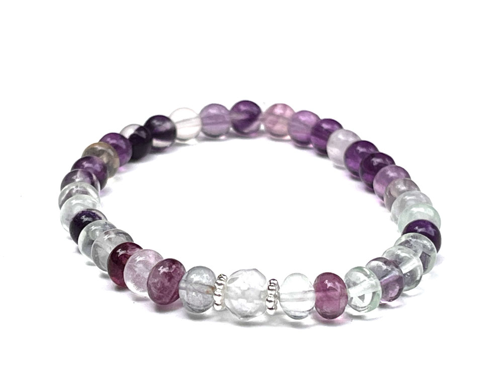 Edelstein Armband mit violetten und transparenten Fluorit Steinen