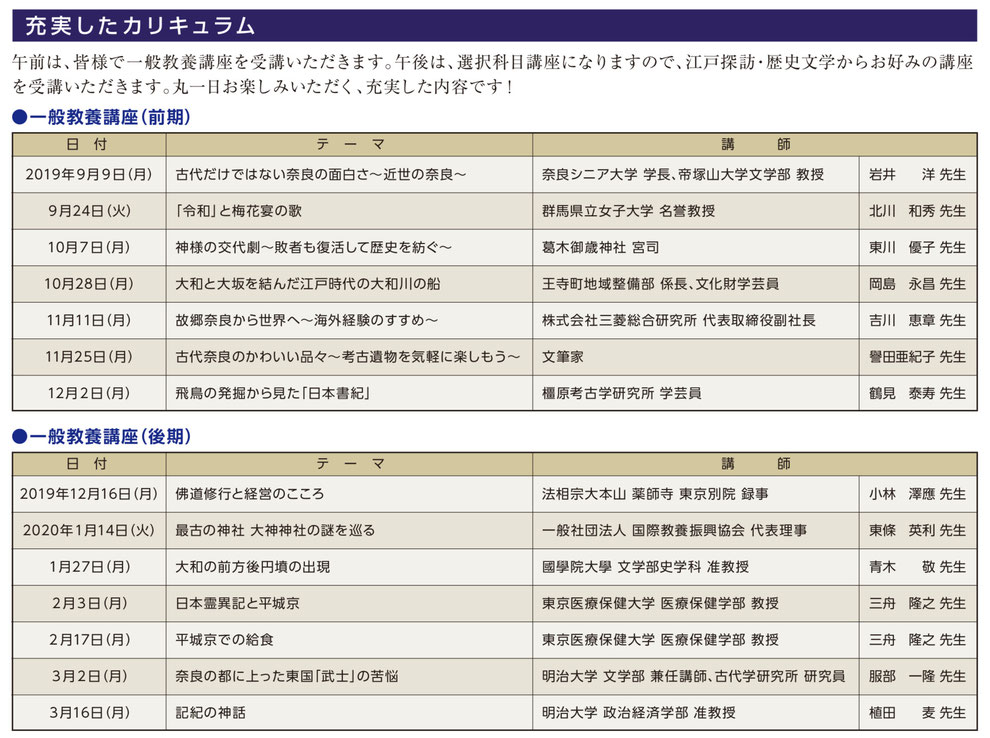 奈良シニア大学in東京カリキュラム