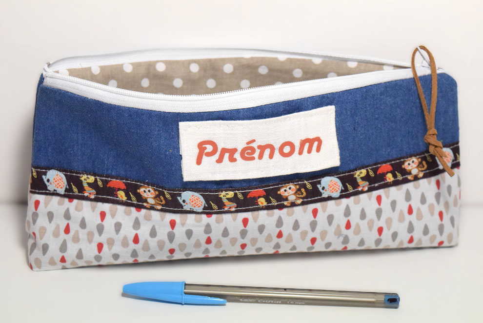 Trousse école scolaire à personnaliser prénom garçon - jeans animaux forêt