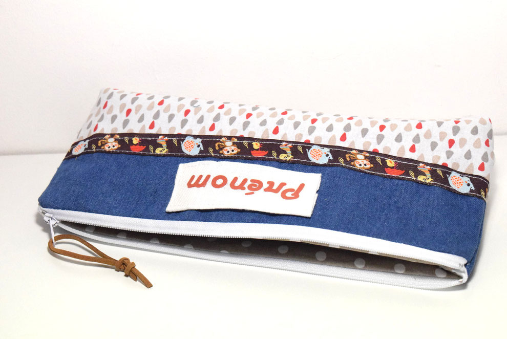 Trousse école scolaire à personnaliser prénom - velours camel pour garçon
