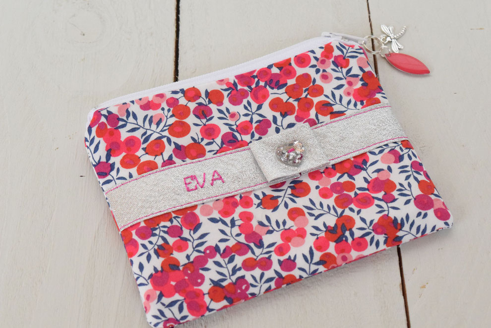 Porte monnaie liberty prénom enfant au choix broderie