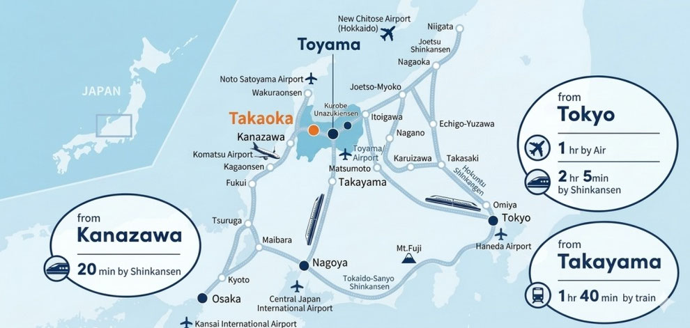 Map showing Toyama’s location near Kanazawa in central Japan