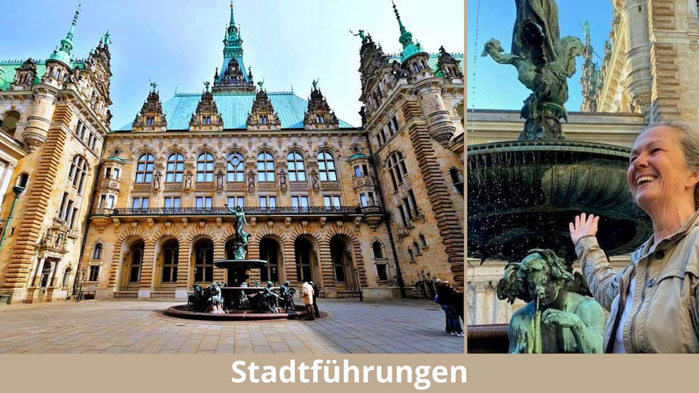 Guide erklärt bei einer Stadtführung in Hamburg