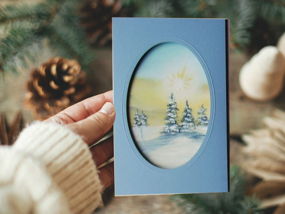 Weihnachtskarte gemalt für herzliche Weihnachtsgrüße