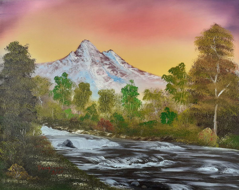 Landschaftsbild gemalt: Titel Der reißende Fluss
