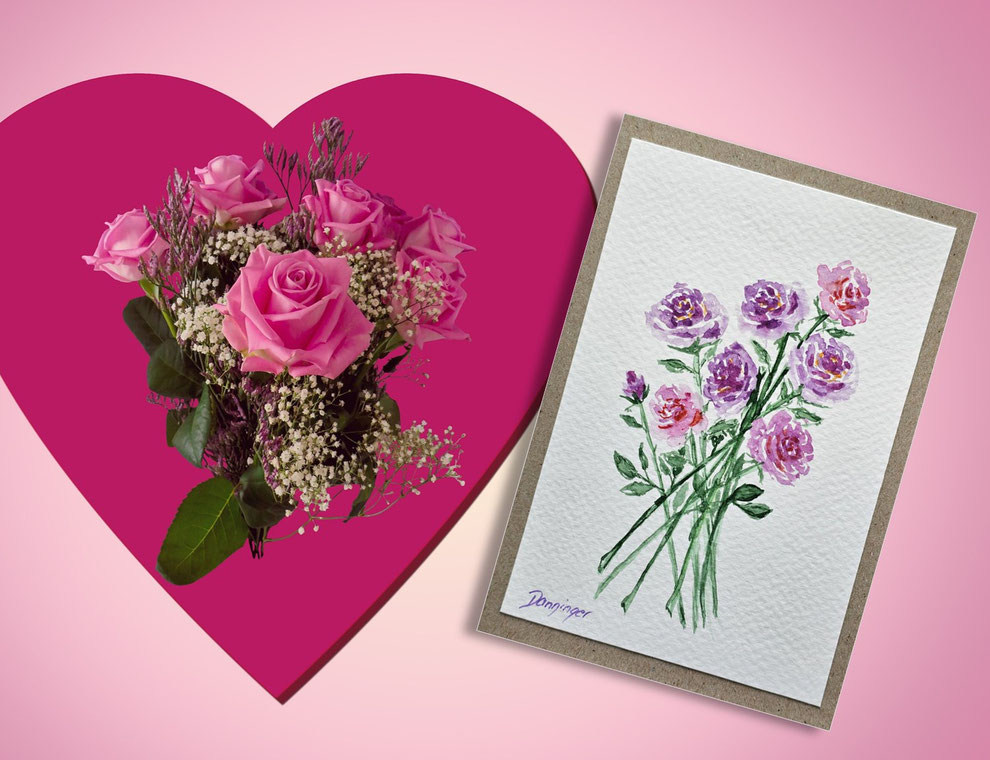 Muttertagskarten gemalt - Blumenaquarelle und schöne Muttertagsmotive