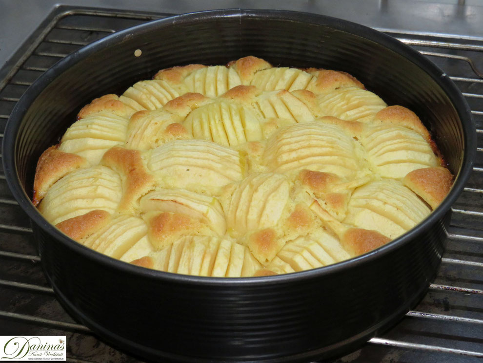 Feiner Apfelkuchen leicht gebräunt nach dem Backen