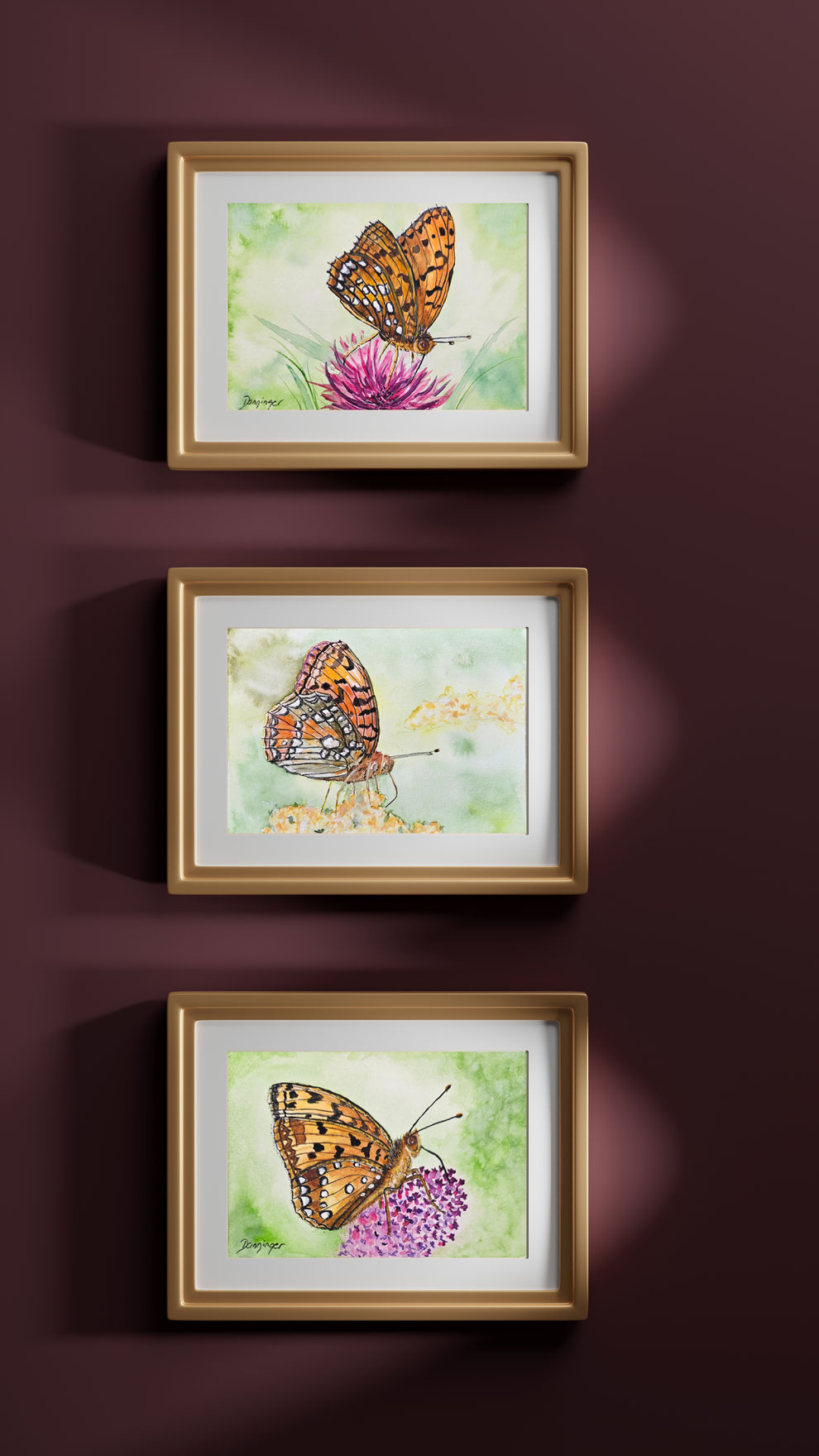 Aquarell Geburtstagsgrußkarten Schmetterlinge Märzveilchenfalter gerahmt