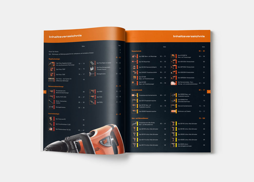 Mockup zeigt das Design des Inhaltsverzeichnis von dem Magazine für Werkzeuge