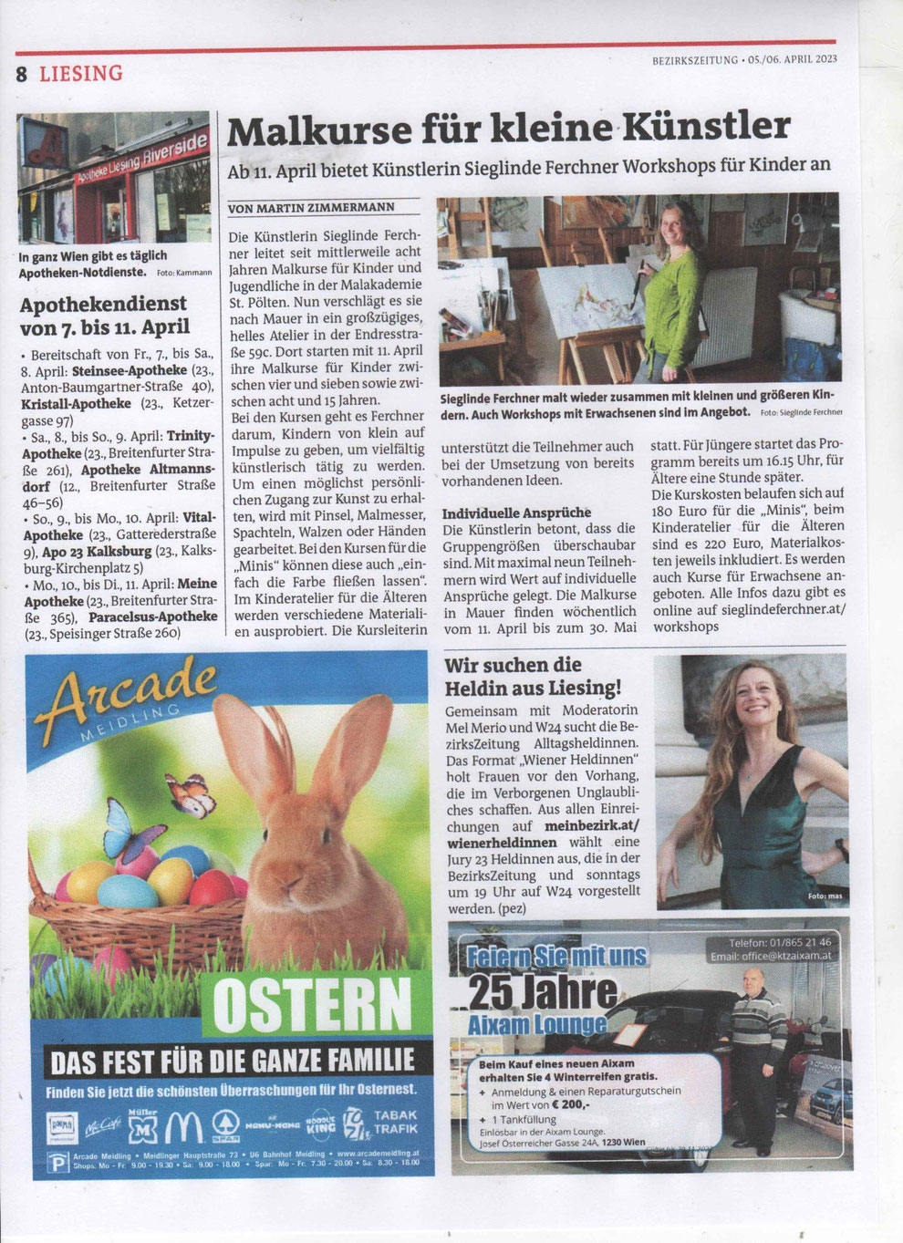 Bezirkszeitung Liesing berichtet über Malkurse im Atelier Kunstimpulse