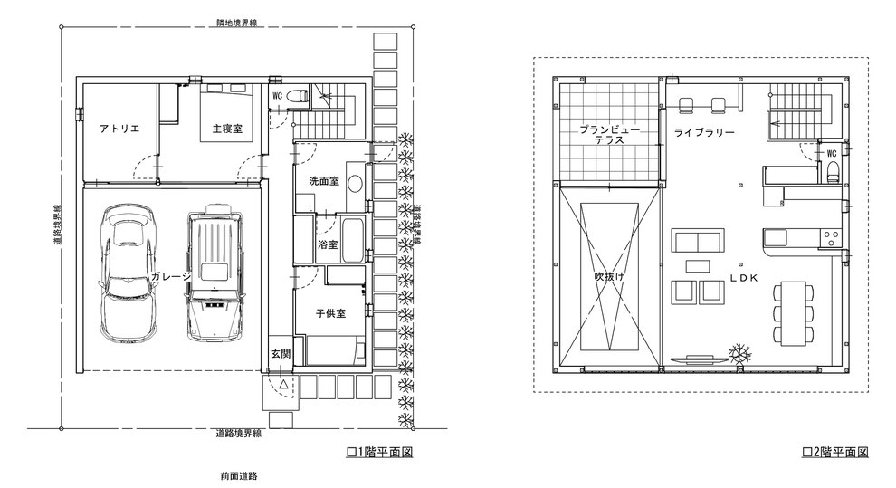 ガレージハウス　設計　間取り　建築家