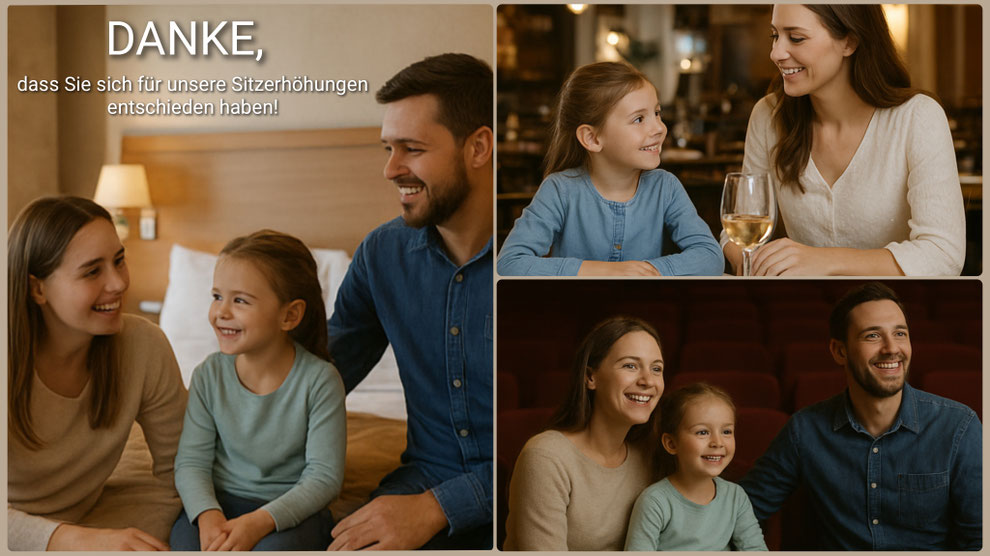 Glückliche Familien mit Kindern im Hotel, Restaurant und Theaterbetrieb