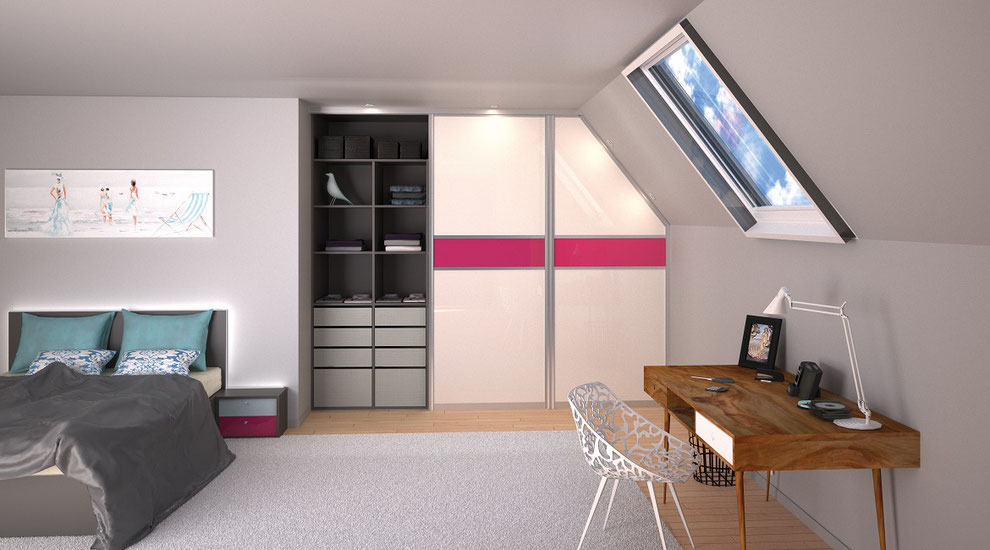 Aménager une chambre avec un placard en sous-pente -  Rouen - Seine Maritime 76 - Eure 27 - Dressing - Placard coulissant- Rangement  - Mobilier - Agencement sur mesure - Artisan - Menuisier - Architecte d'intérieur