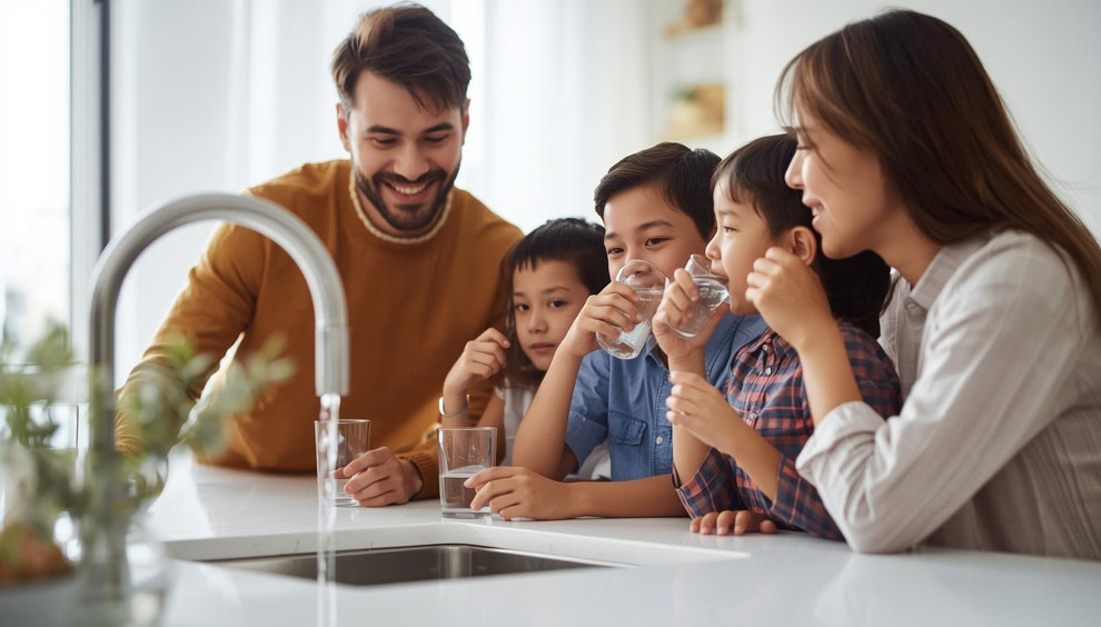 famiglia beve acqua depurata
